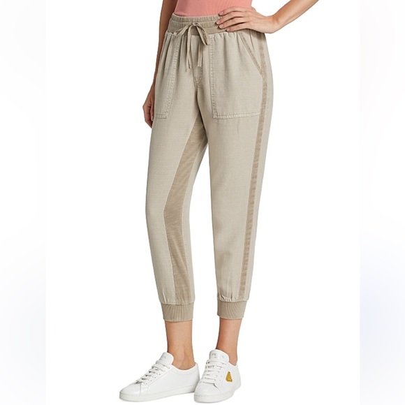 Splendid Tan Track Pants with Elastic Waistband and Tapered Fit - Picture 1 of 8